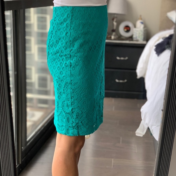 Delicate Aqua Lace Pencil Skirt - Picture 3 of 6